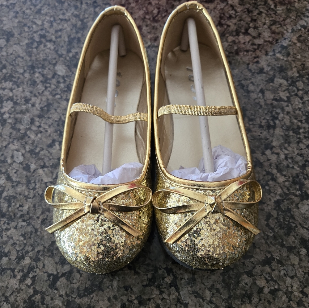 Girls Gold Glitter Ballet Flats